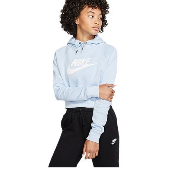 Nike | Tops | Nike Essentials Cropped Hoodie Hooded Sweatshirt Light Blue  Size Large | Poshmark